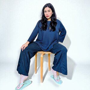 Eileen Fisher tencel stripe ribbed 3/4 sleeve tunic box top in Storm W's M NWT